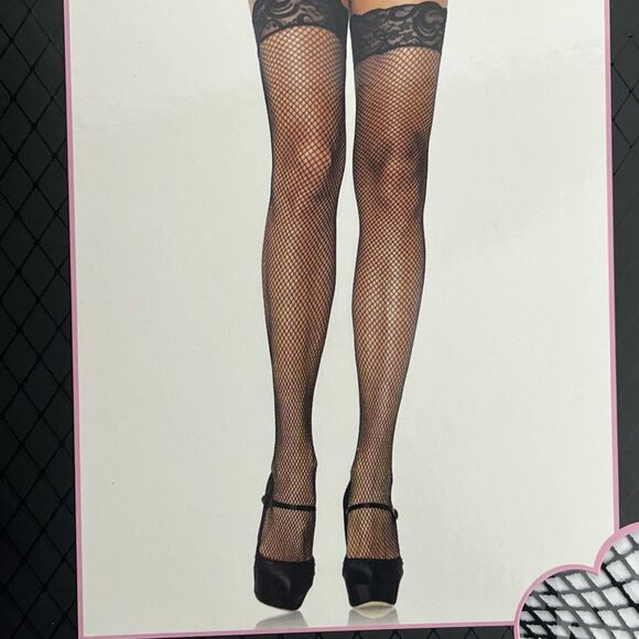 Leg Avenue Queen Size Black Fishnets Style 9122Q Halloween Costume Silicone Lace - Picture 10 of 11